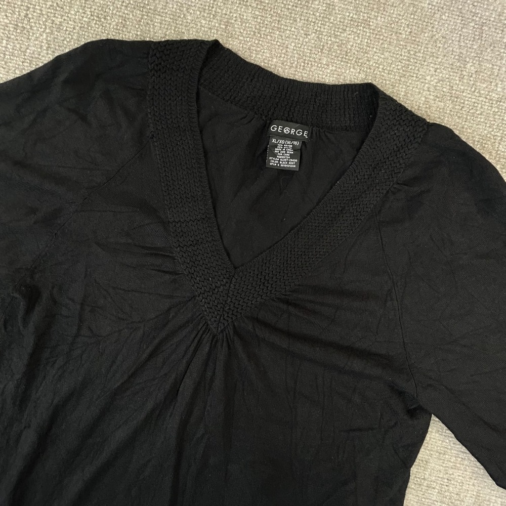 George Tunic Dress Womens XL Black V-Neck‎ Rayon Knit Party Wear Short Sleeve